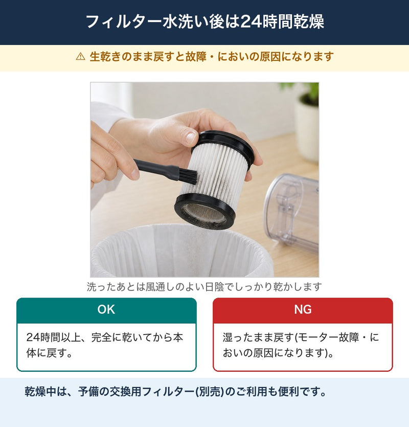 水洗い後24時間乾燥の OK／NG